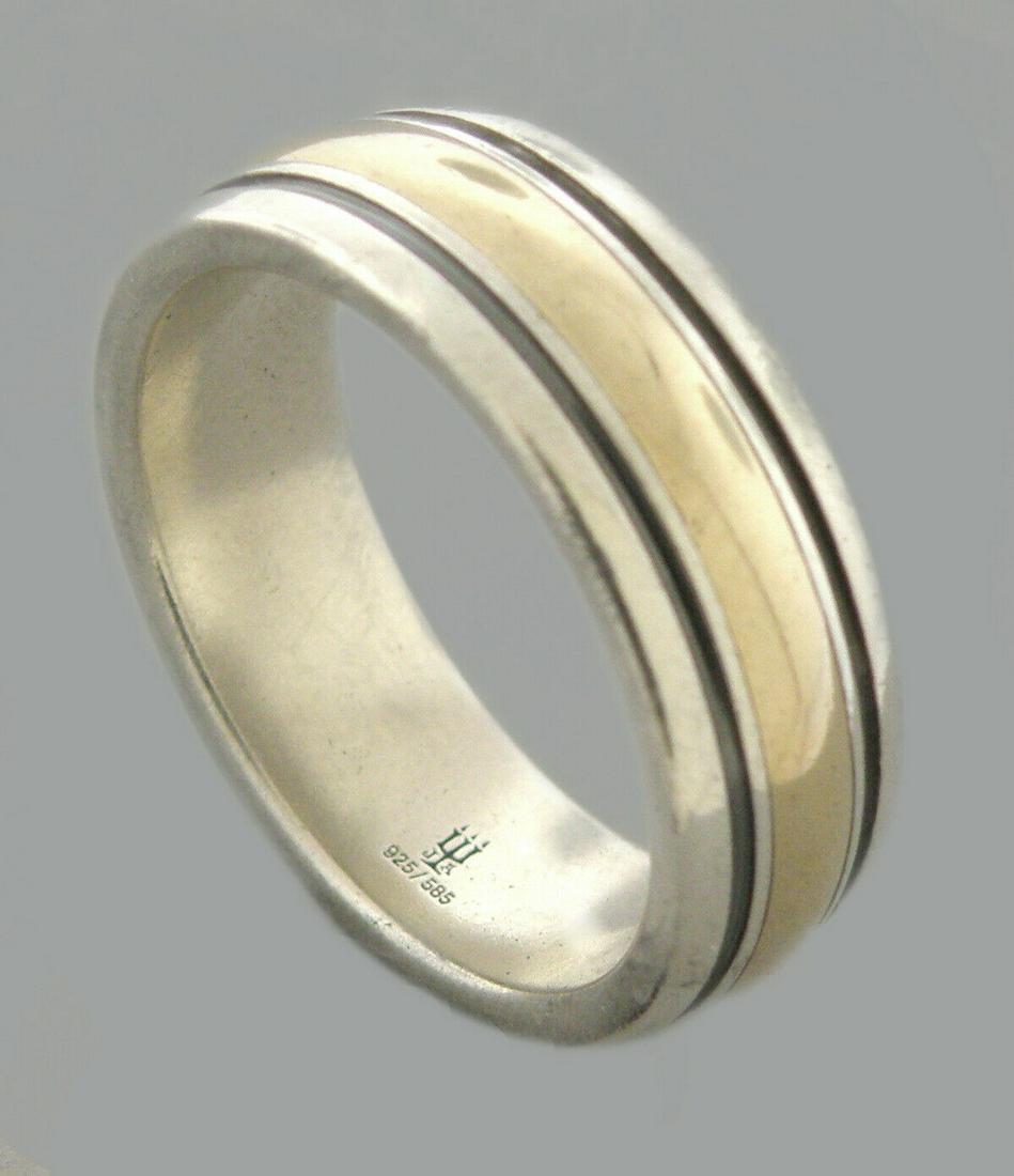 JAMES AVERY 14K GOLD STERLING SILVER MENS WEDDING BAND: JAMES AVERY 14K STERLING SILVER RING Size 11 Measures 8mm wide James Avery 14k gold Sterling silver two tone wedding band ring Pre-owned, in good condition, please refer to pics Stamped JA 925 585 Wei