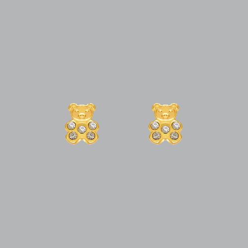 14K YELLOW GOLD CHILDREN'S FANCY TEDDY BEAR STUD CZ (1 of 2)
