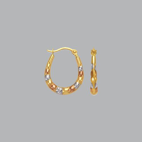 14K TRI COLOR GOLD FANCY HOLLOW SHRIMP HOOP EARRINGS (1 of 1)