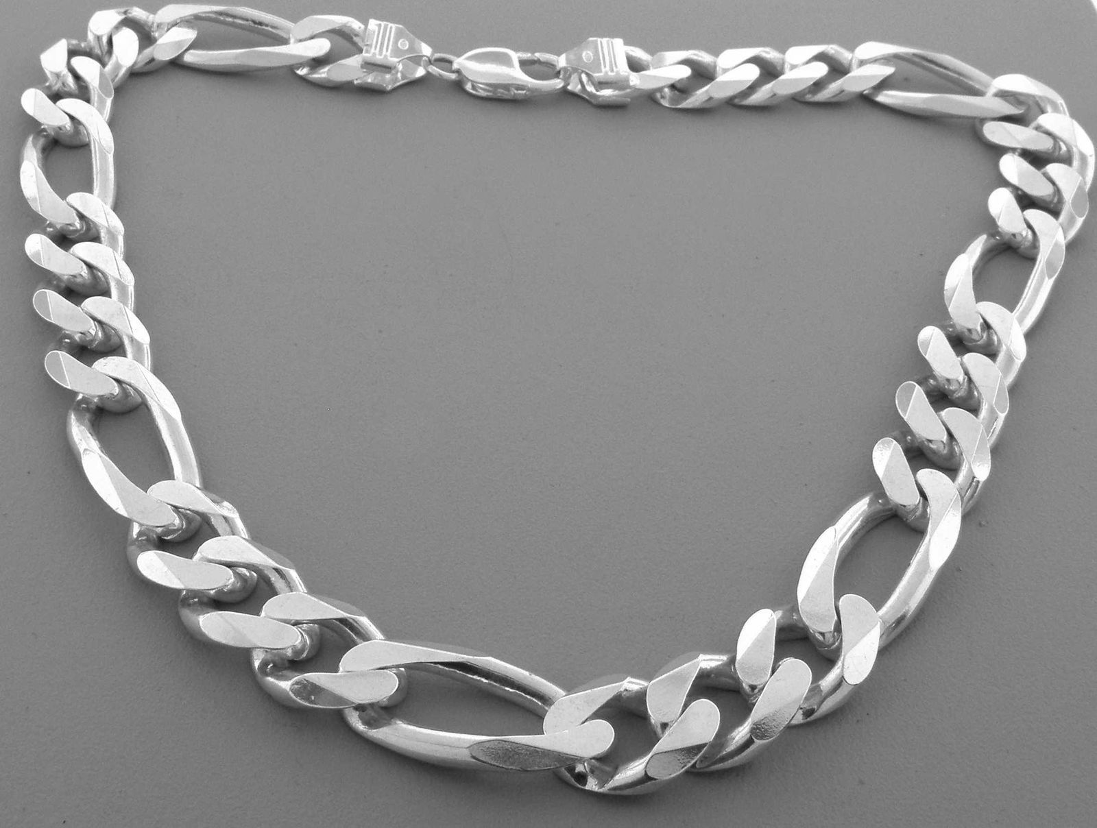 STERLING SILVER FIGARO HEAVY SOLID NECKLACE 13mm - 22" (1 of 2)