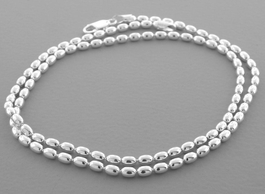 OVAL BEAD CHAIN STERLING SILVER NECKLACE 3mm - 18": NEW STERLING SILVER OVAL BEAD CHAIN NECKLACE New sterling silver oval bead chain necklace Measures 3mm wide Length is 18" Well made chain Lobster clasp Sterling silver 925, polished finish Chain is Ne