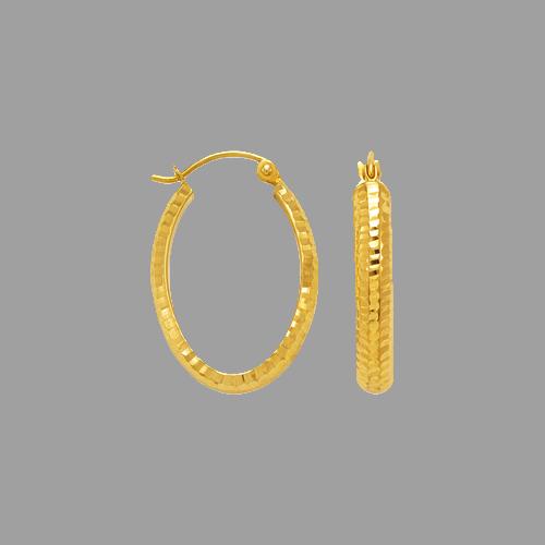 14K YELLOW GOLD 3.5mm OVAL HAMMERED TUBE HOOP EARRINGS (1 of 2)
