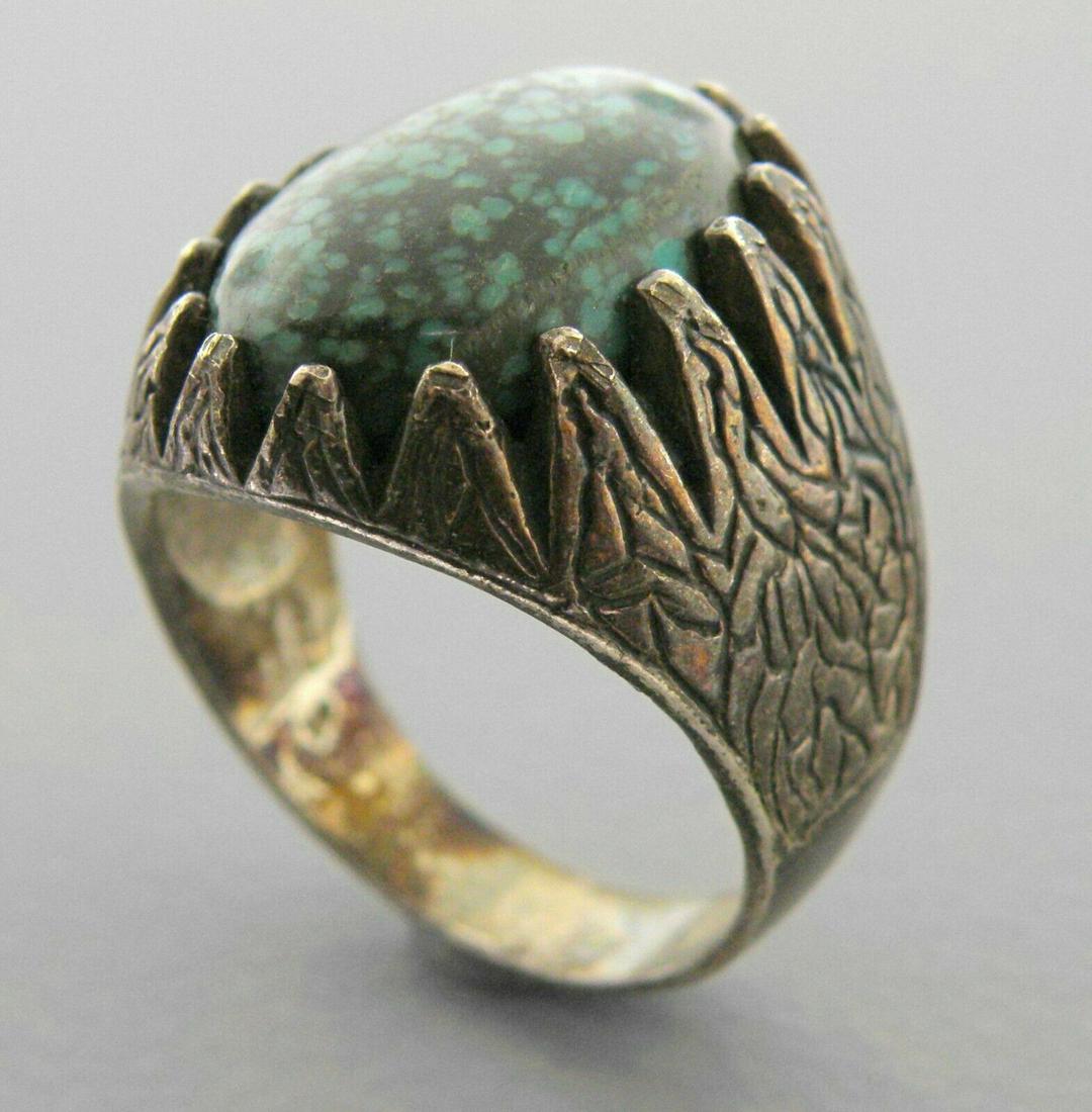 VINTAGE STERLING SILVER SPIDERWEB TURQUOISE MENS RING (1 of 2)