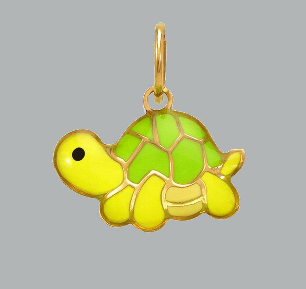 14K YELLOW GOLD ENAMEL PENDANT / CHARM SMALL TURTLE (1 of 1)