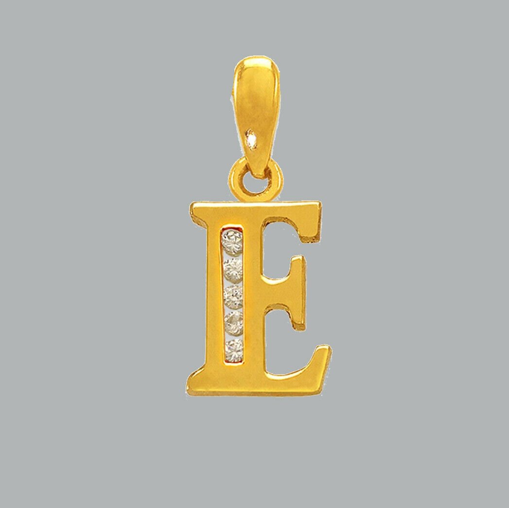 NEW 14K YELLOW GOLD CZ FANCY CHARM PENDANT INITIAL E (1 of 1)