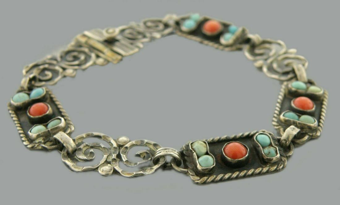 VINTAGE PLATERIA CECILIA SILVER TURQUOISE CORL BRACELET (1 of 2)
