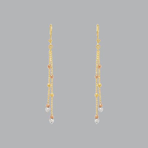14K TRI COLOR GOLD DROP DANGLE MALAYSIAN EARRINGS (1 of 2)