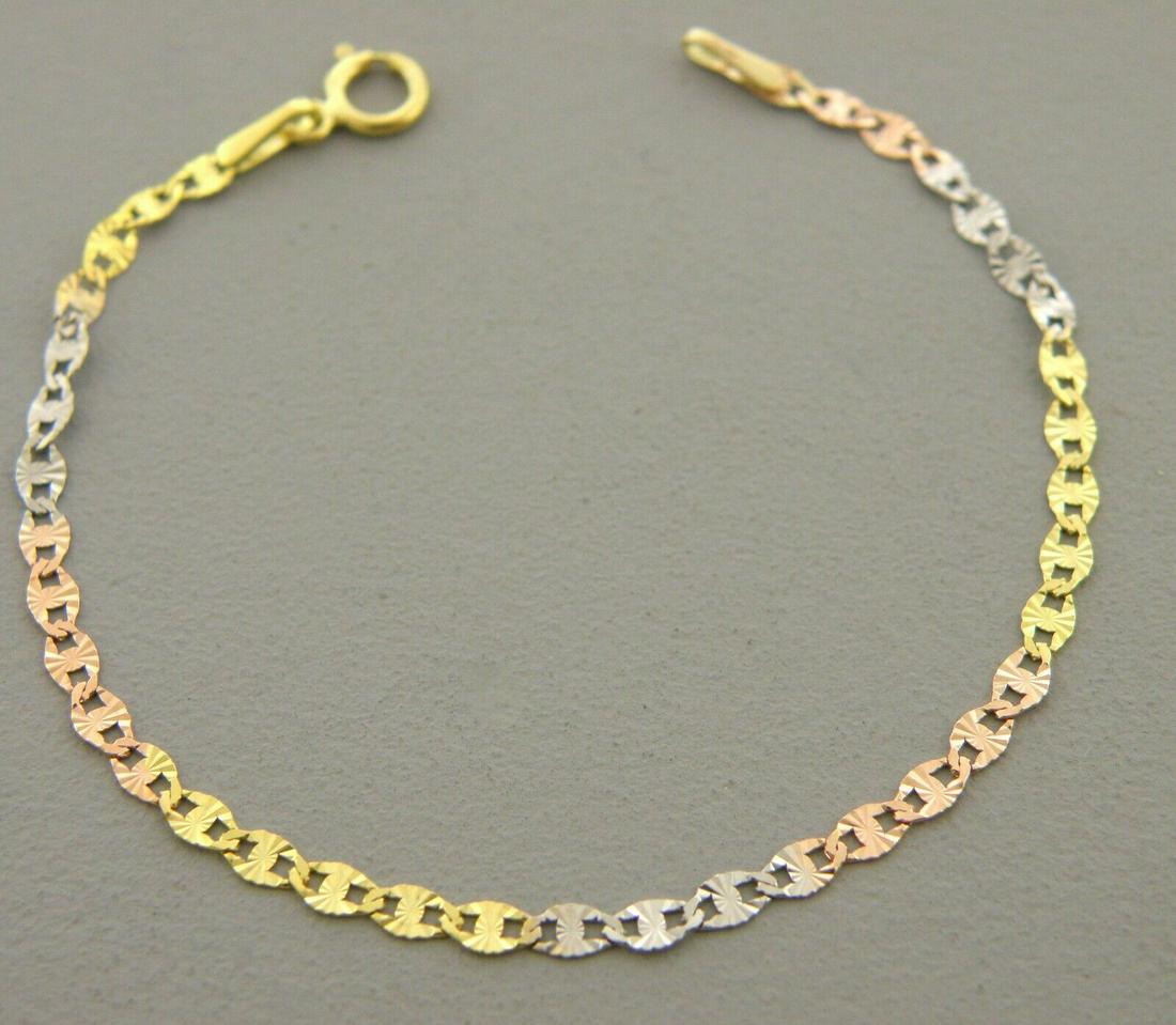 14K TRI COLOR GOLD GUCCI STAR BRACELET 2.1mm - 7": NEW 14K TRI COLOR GOLD GUCCI STAR BRACELET 14K Solid Tri color Gold Bracelet (not gold plated or gold filled) Measure 2.1mm wide Length measureS 7" long Well made bracelet Spring clasp Bracelet is New