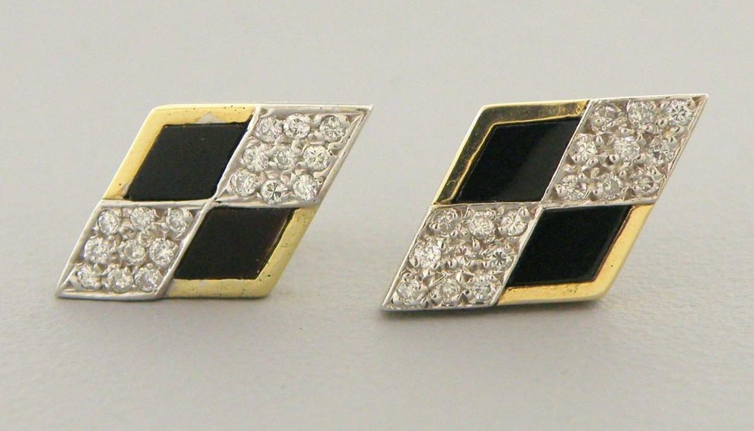 DECO VINTAGE 14K YELLOW GOLD DIAMOND ONYX STUD EARRINGS (1 of 2)