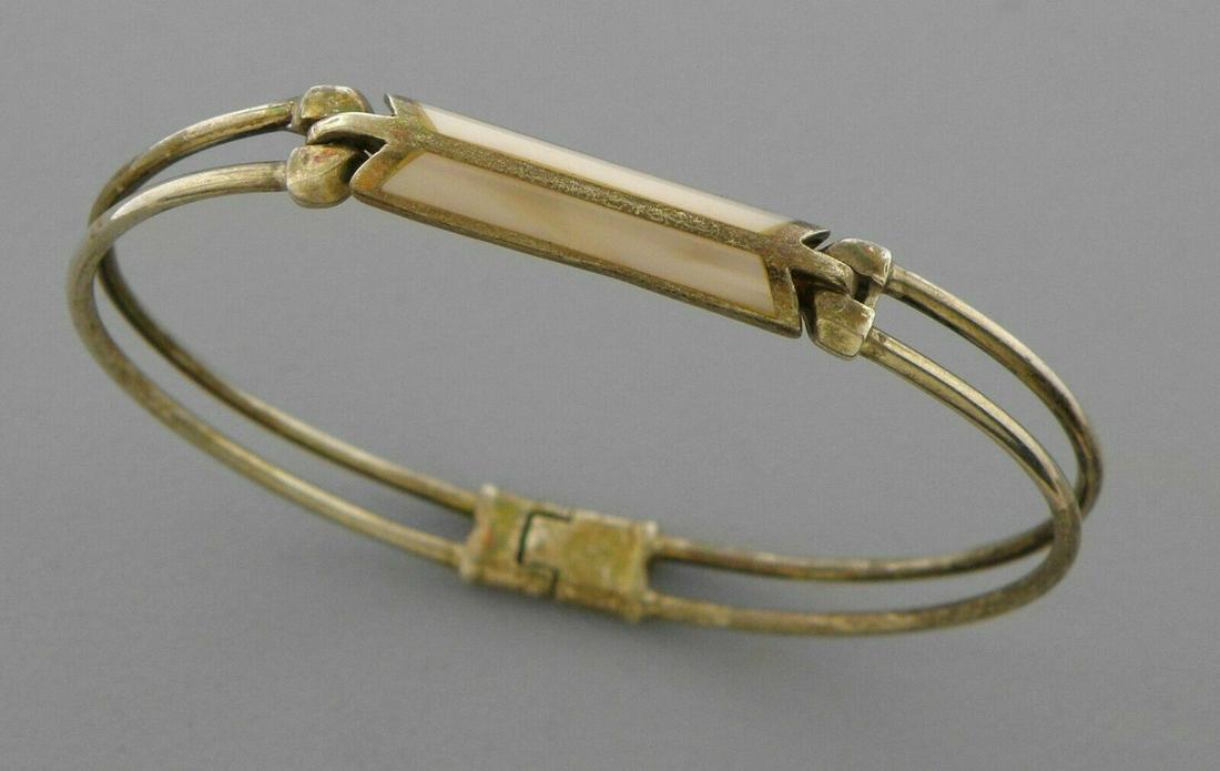 VINTAGE STERLING SILVER INLAY MOP BANGLE BRACELET 925 (1 of 2)