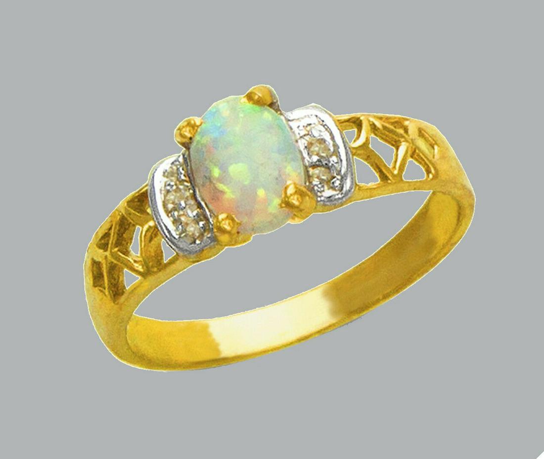 NEW 14K TWO TONE GOLD LADIES CZ OPAL COCKTAIL RING (1 of 1)