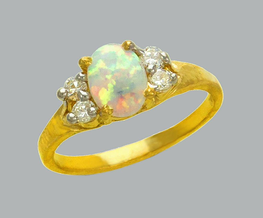 NEW 14K TWO TONE GOLD LADIES CZ OPAL COCKTAIL RING (1 of 1)