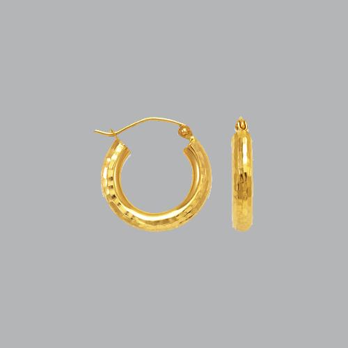 NEW 14K YELLOW GOLD ROUND HOOP TUBE EARRINGS 3mm: 14K YELLOW GOLD HOOP EARRINGS 14K Yellow Gold Tube hoop earrings Width Size: 3mm Diameter: 16mm Diamond cut, High Polish Design Snap/ clasp closure Stamp: 14k Avg Weight: 16mm - 1g