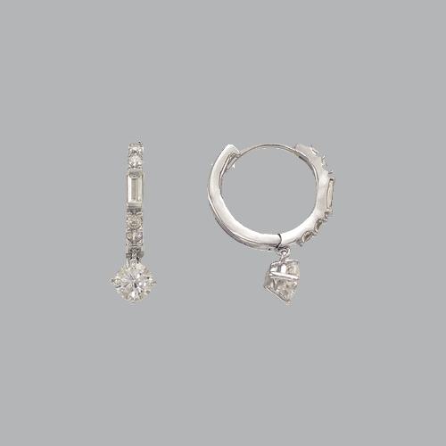 14K WHITE GOLD LADIES GIRLS CZ DROP DANGLE HUGGIE HOOP (1 of 1)