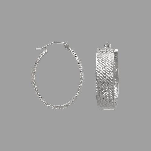 14K WHITE GOLD 8mm OVAL DIAMOND CUT TUBE HOOP EARRINGS (1 of 2)