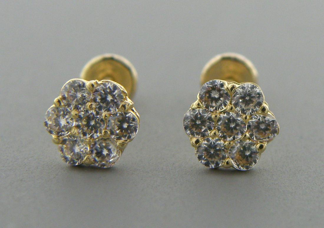 NEW 14K Y/ GOLD CZ BABY STUD CLUSTER FLOWER EARRINGS (1 of 2)