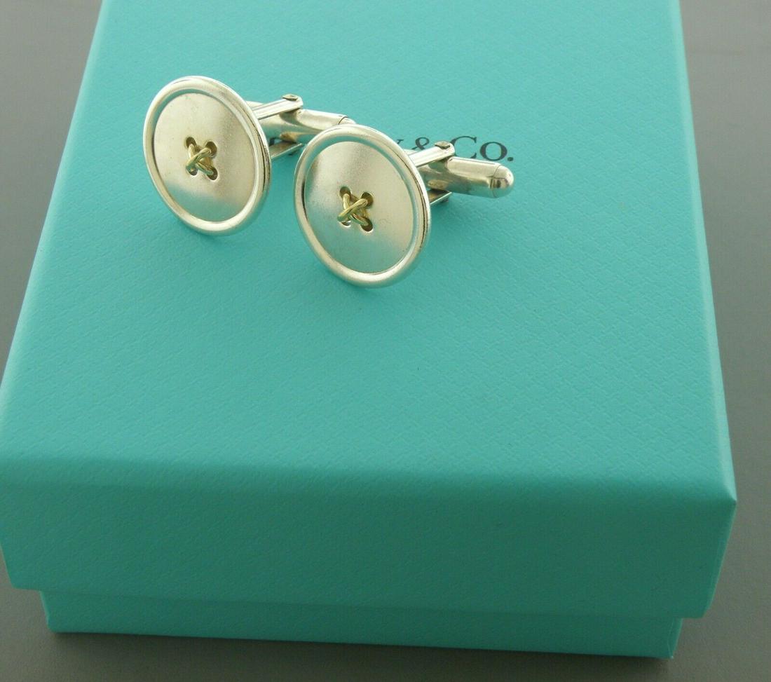 TIFFANY & CO. 18K GOLD STERLING SILVER BUTTON CUFFLINKS (1 of 2)