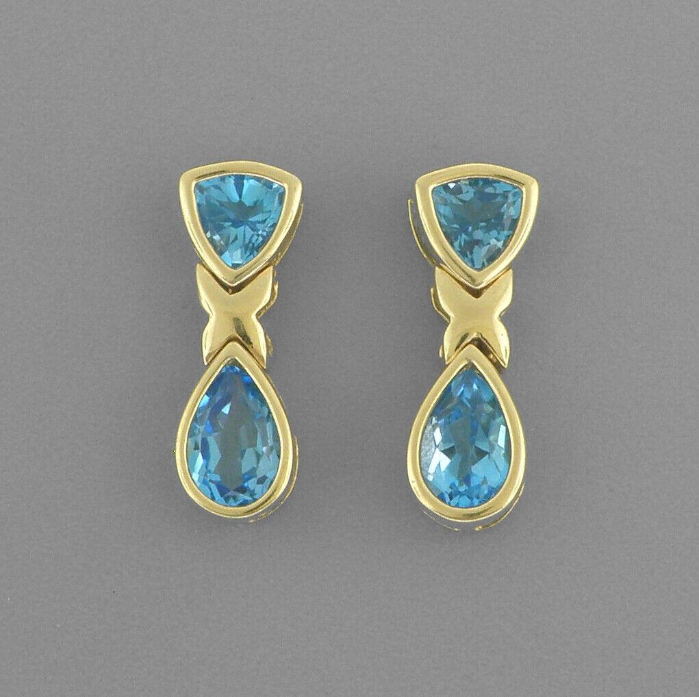 14K YELLOW GOLD LADIES BLUE TOPAZ DANGLE EARRINGS (1 of 2)