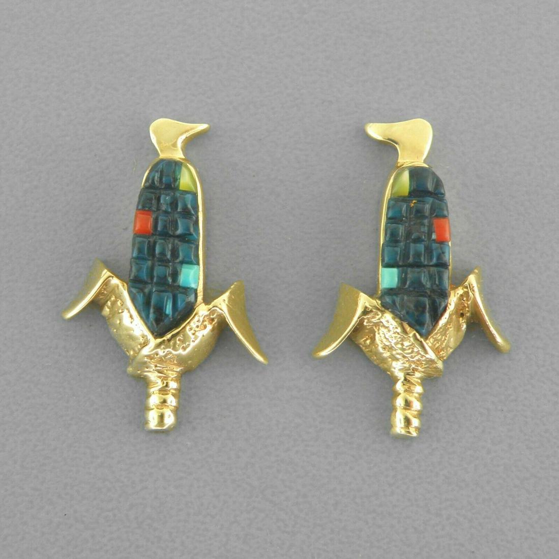 14K YELLOW GOLD TURQUOISE CORN ON THE COB EARRINGS (1 of 2)