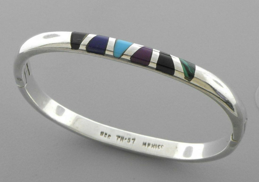 VINTAGE TAXCO STERLING SILVER TURQUOISE ONYX BANGLE (1 of 2)