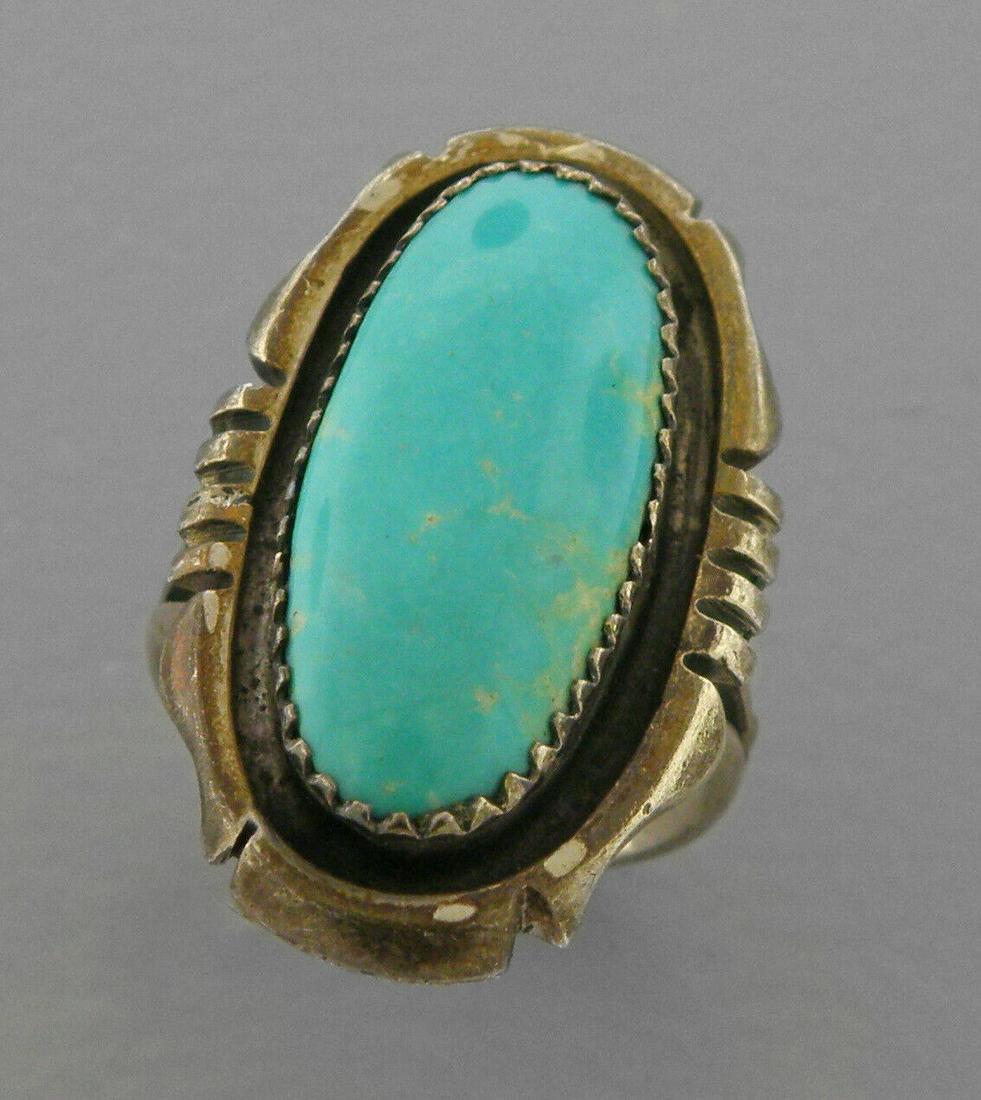 VINTAGE FRANK YAZZIE NAVAJO SILVER TURQUOISE RING (1 of 2)
