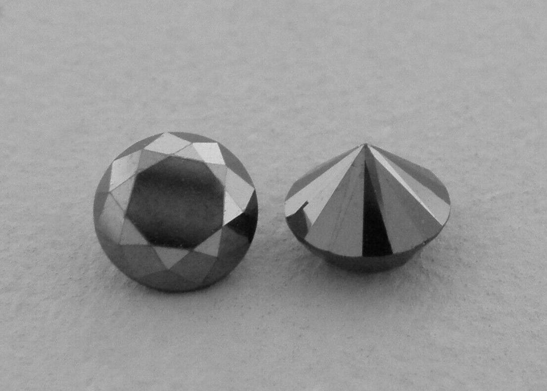 MATCHING PAIR ROUND CUT LOOSE BLACK DIAMONDS 3.5mm (1 of 2)