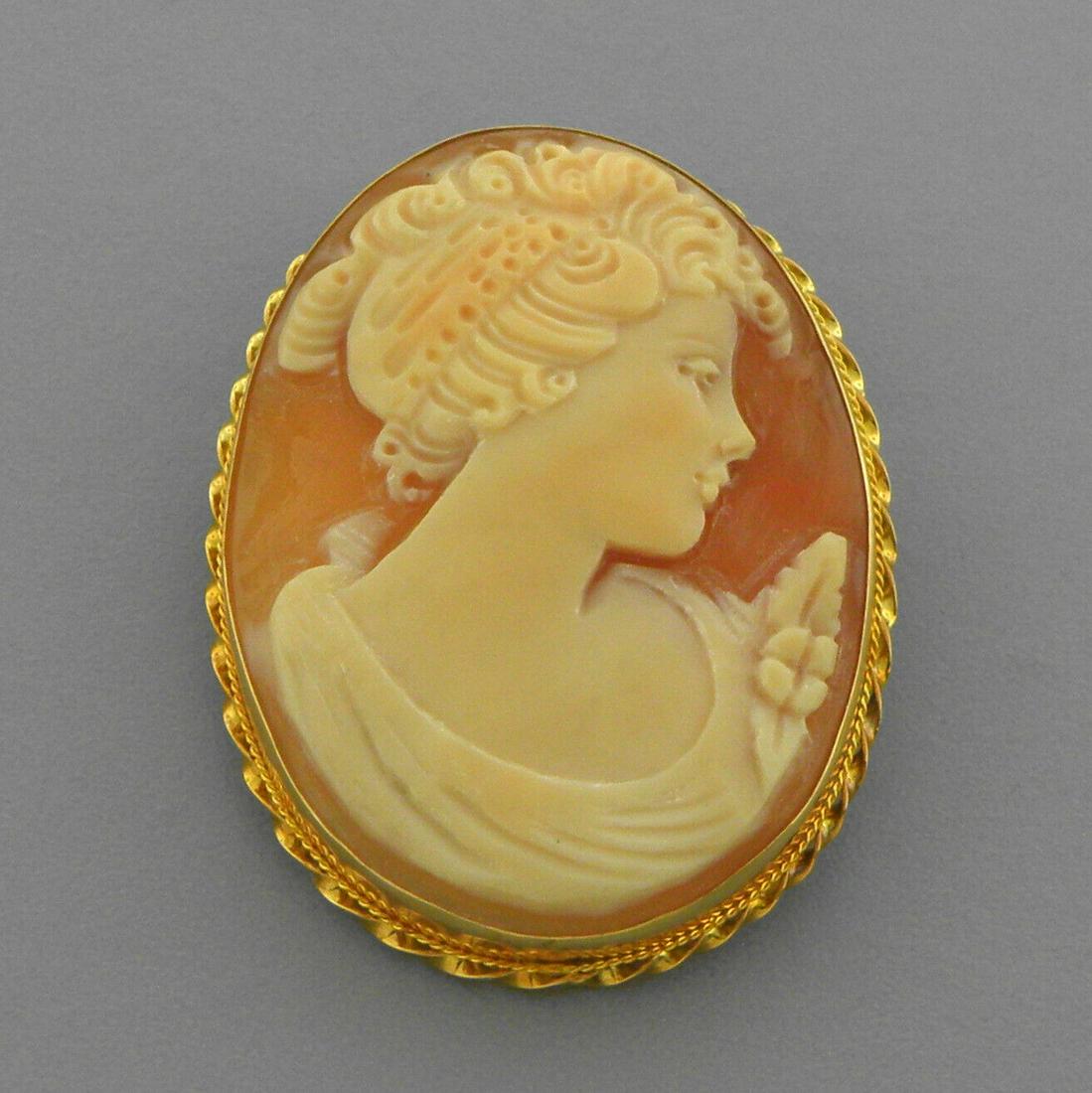 VINTAGE 14K YELLOW GOLD BEAUTIFUL CAMEO BROOCH PENDANT (1 of 2)