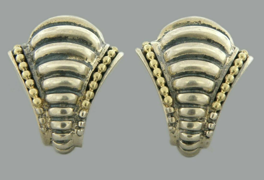 VINTAGE LAGOS CAVIAR 18K GOLD SILVER BEE EARRINGS (1 of 2)
