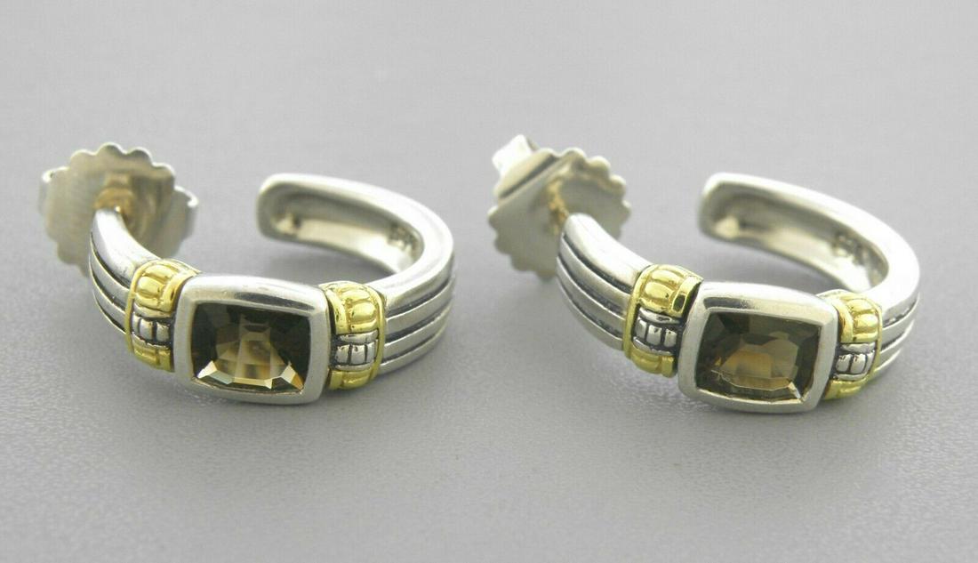 LAGOS CAVIAR 18K GOLD SILVER SMOKY TOPAZ HOOP EARRINGS (1 of 2)