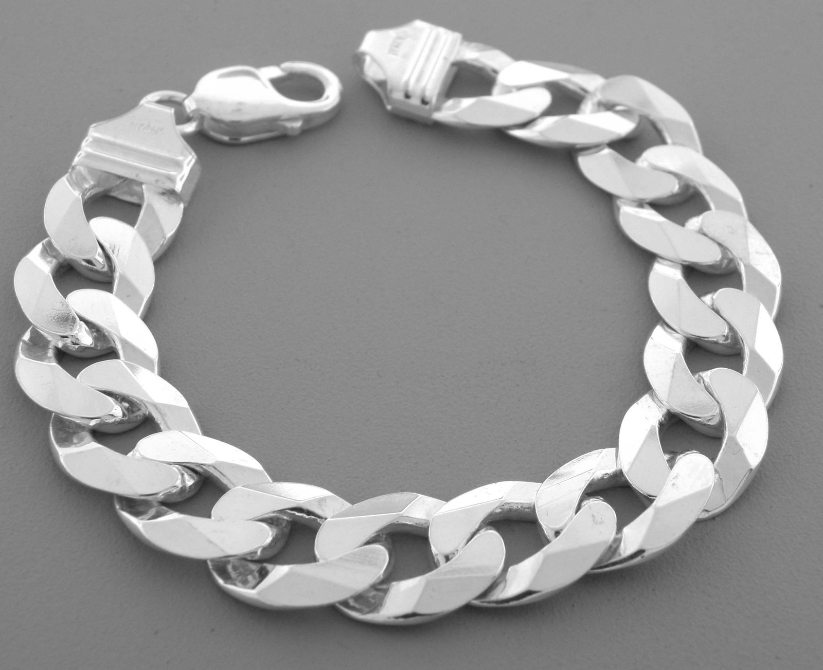 STERLING SILVER CURB CUBAN BRACELET HEAVY SOLID 14mm 8" (1 of 2)