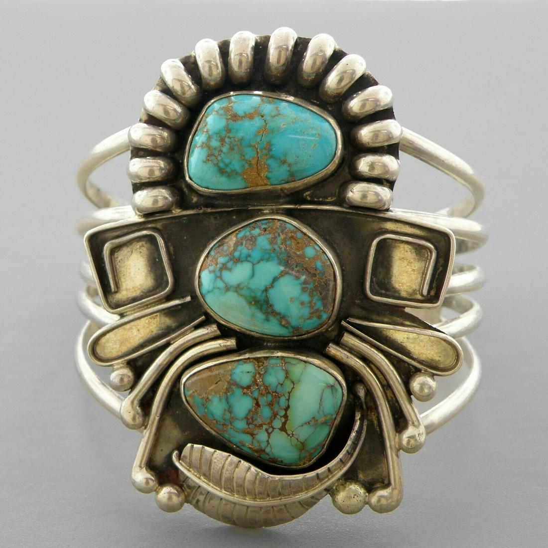 VINTAGE NAVAJO STERLING SILVER ROYSTON TURQUOISE CUFF (1 of 2)
