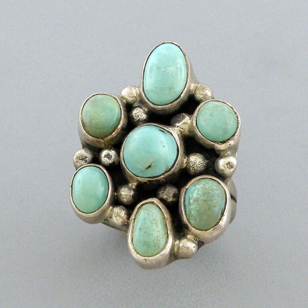 VINTAGE NAVAJO STERLING SILVER TURQUOISE CLUSTER RING (1 of 2)