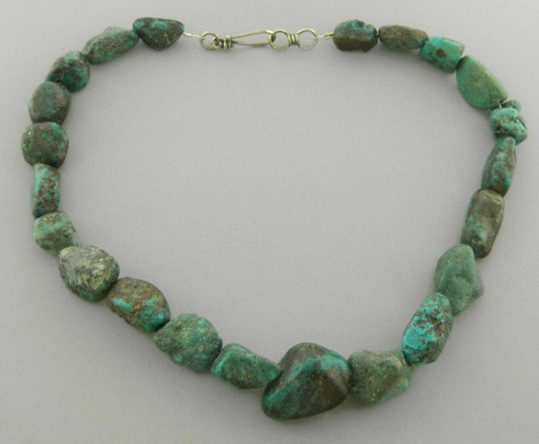 VINTAGE SILVER NATURAL TURQUOISE ROUGH NUGGET NECKLACE (1 of 2)