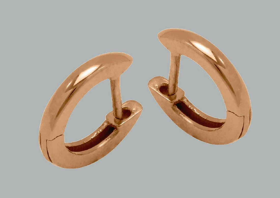 NEW 14K ROSE GOLD LADIES GIRLS HUGGIE HOOP EARRINGS: NEW 14K ROSE GOLD HUGGIE EARRINGS New 14K Rose Gold Hoop Earrings Measures: 2mm Wide x 10mm in Diameter Earrings have a polished finish Snap closure Stamp: 14k Avg Weight: 1g