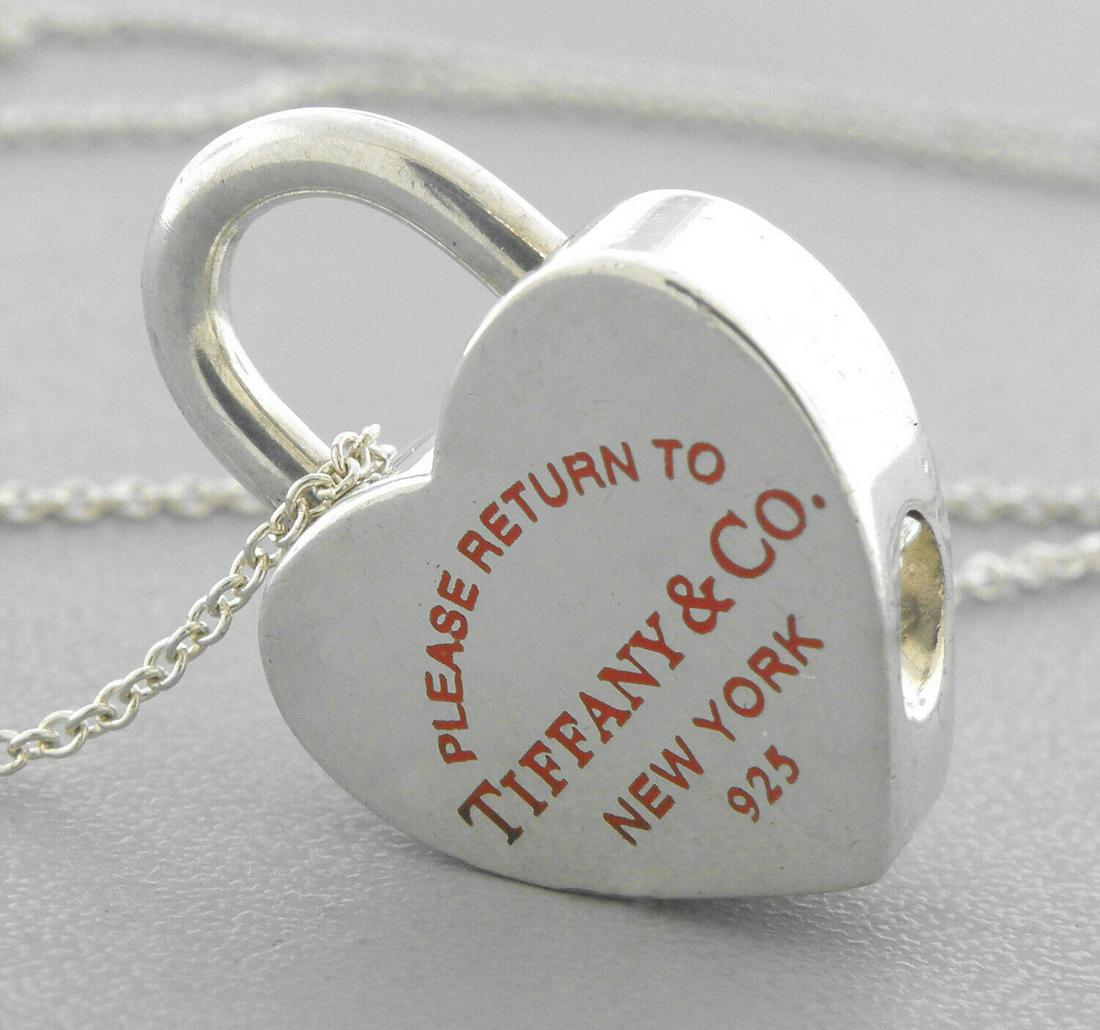 TIFFANY & CO. STERLING SILVER RED ENAMEL LOCK NECKLACE (1 of 2)