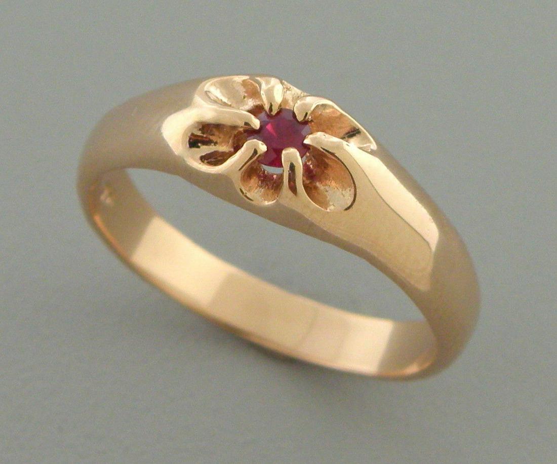 14K ROSE GOLD MEN'S SIGNET RUBY BELCHER RING SIZE 10 (1 of 2)