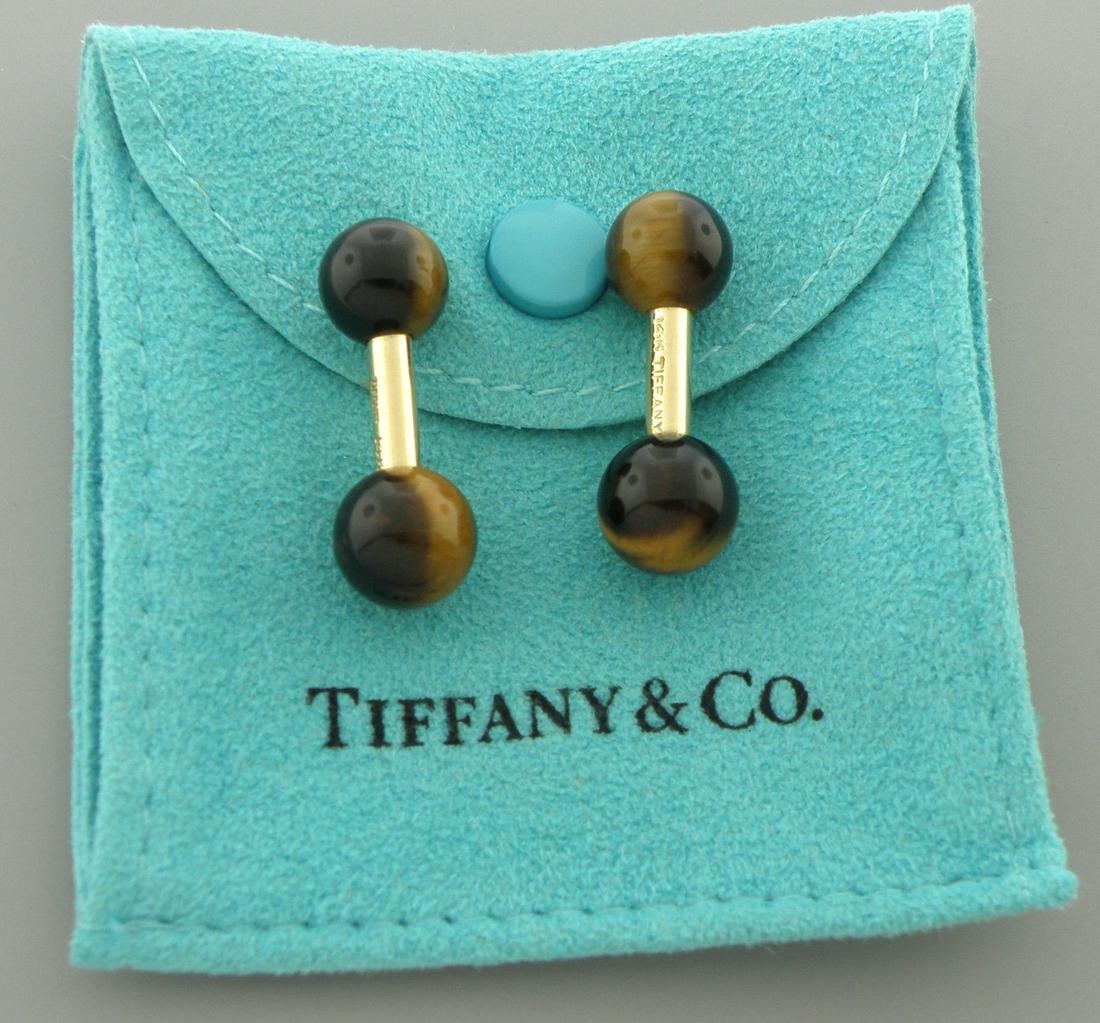 VINTAGE TIFFANY & Co. 14K TIGER EYE BARBELL CUFFLINKS (1 of 2)