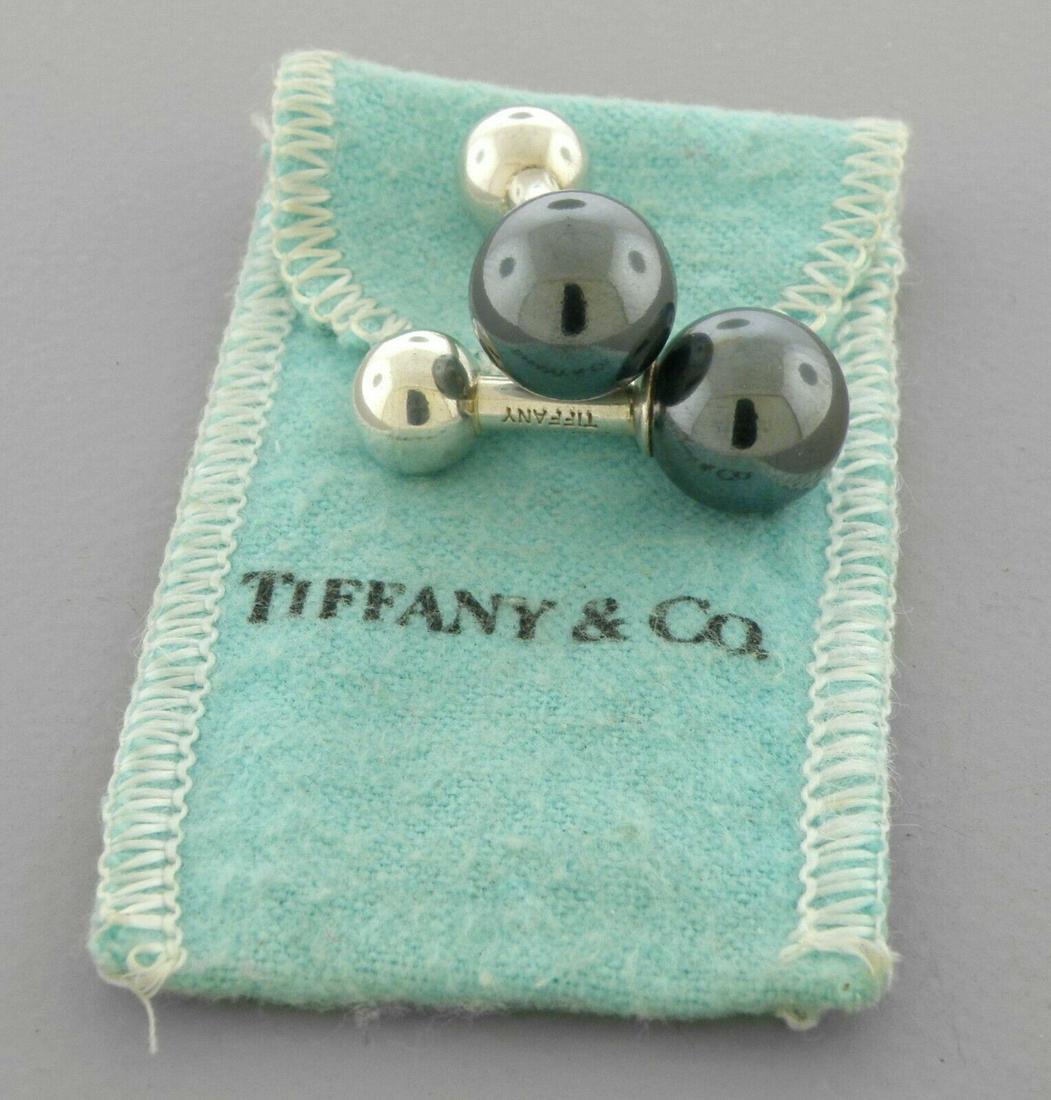 TIFFANY & CO STERLING SILVER HEMATITE BARBELL CUFFLINKS (1 of 2)