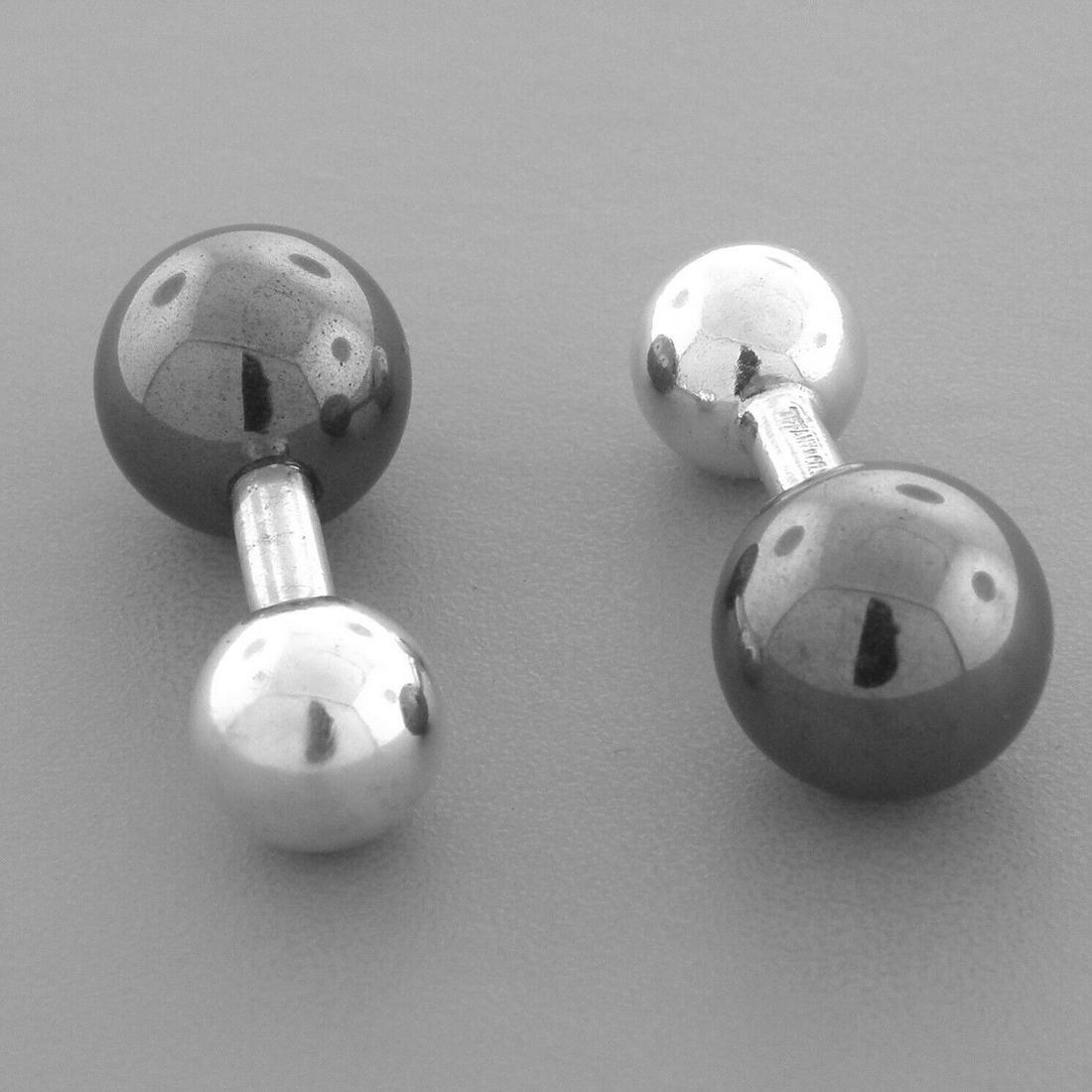 TIFFANY & CO. STERLING HEMATITE BARBELL CUFFLINKS (1 of 2)