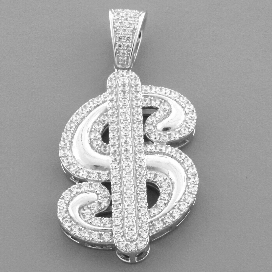 NEW STERLING SILVER LARGE DOLLAR SIGN PENDANT SET CZ (1 of 2)