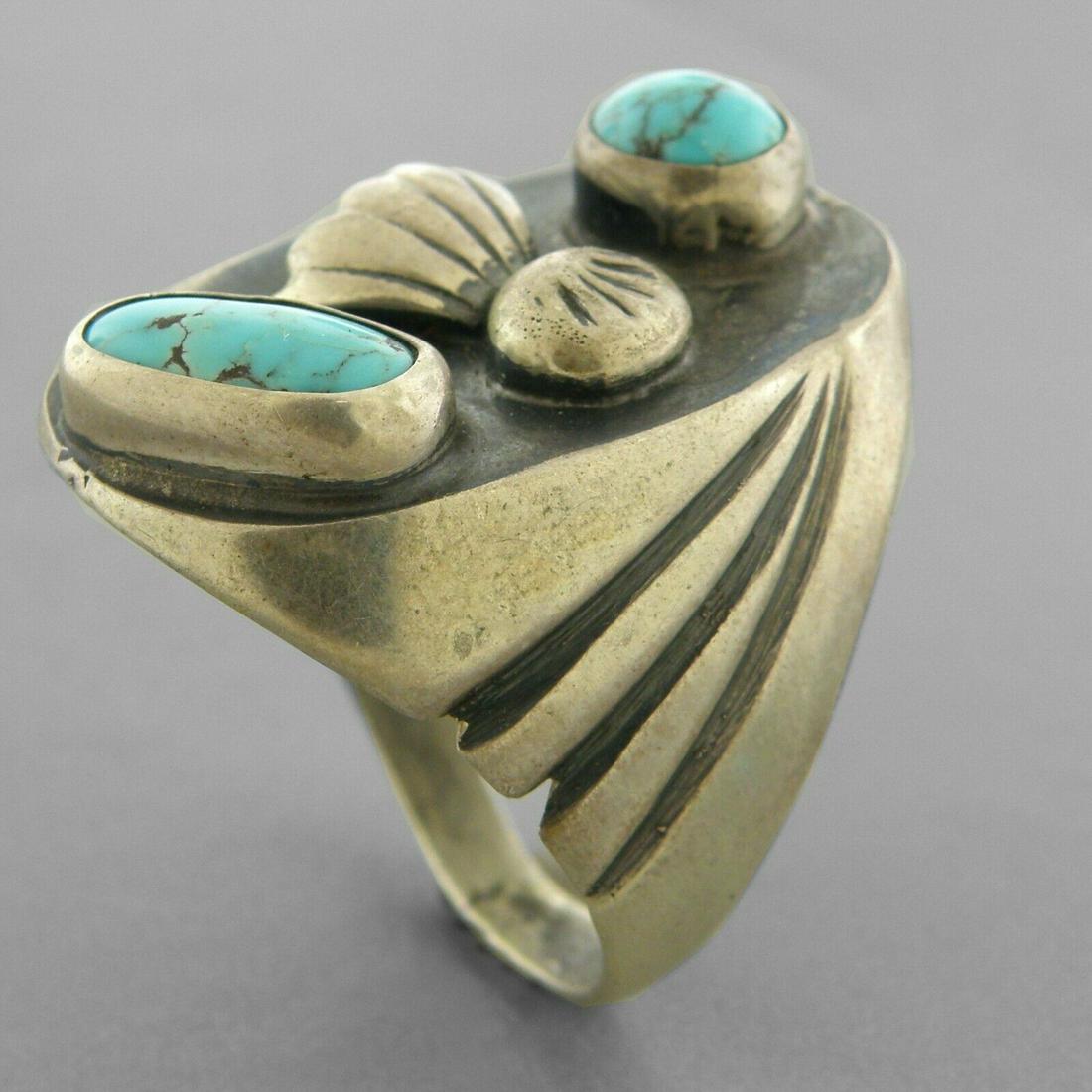 VINTAGE NAVAJO STERLING SILVER TURQUOISE MENS RING (1 of 2)