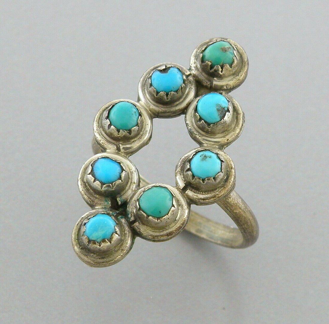VINTAGE NAVAJO STERLING SILVER SNAKE EYES TURQUOISE RING SIZE 8 (1 of 2)