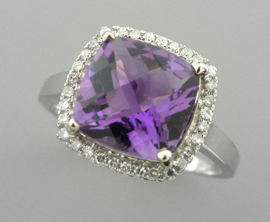NEW 14K WHITE GOLD AMETHYST DIAMOND HALO COCKTAIL RING (1 of 2)