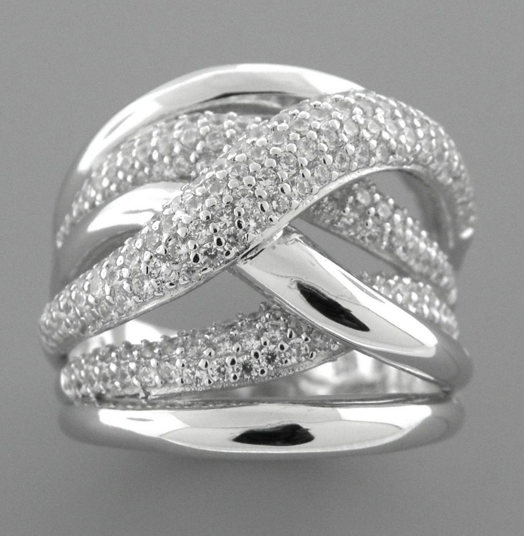 NEW STERLING SILVER CZ LARGE CROSSOVER TWIST PAVE RING (1 of 2)