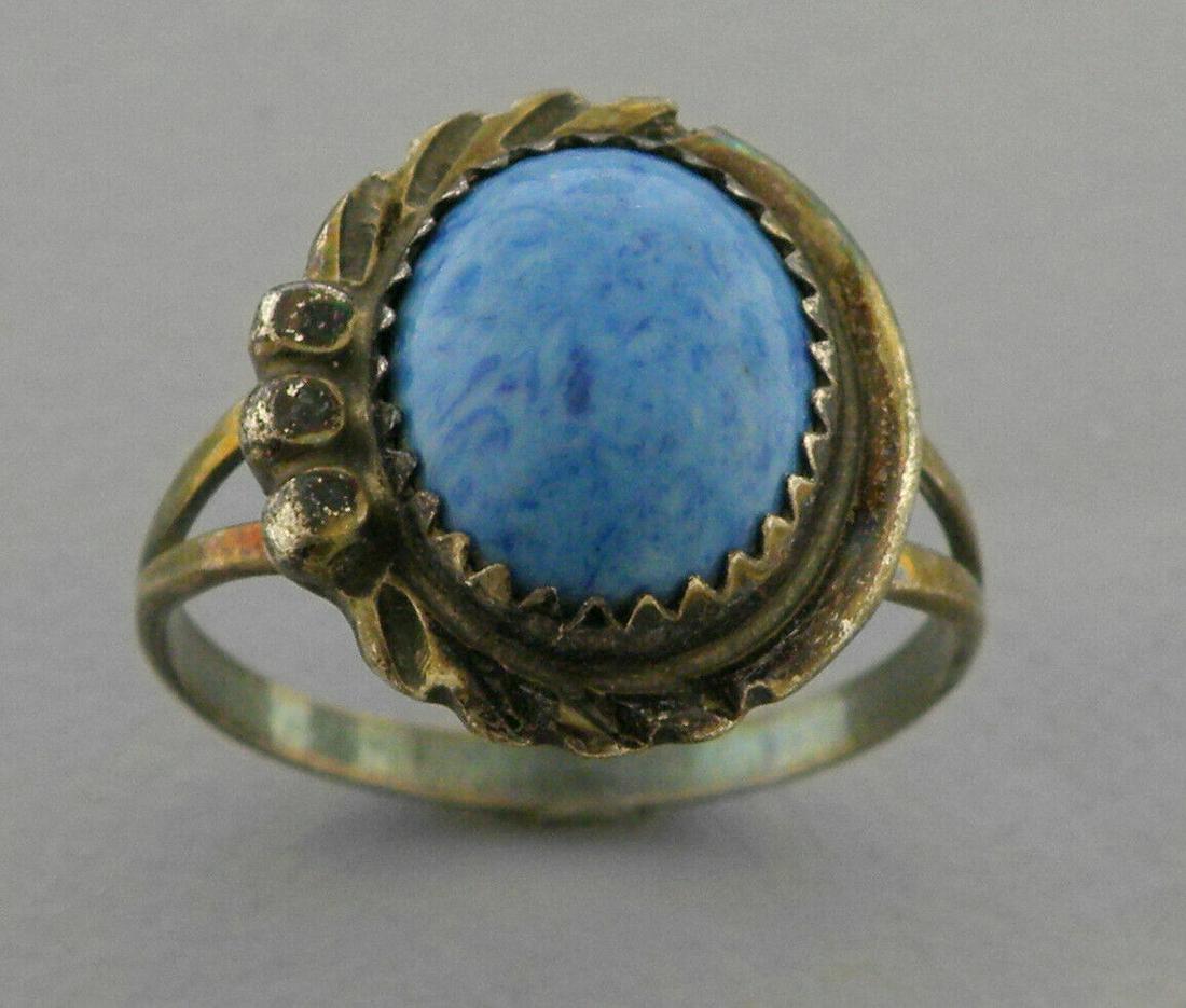 VINTAGE SOUTHWESTERN STERLING SILVER DENIM LAPIS RING (1 of 2)
