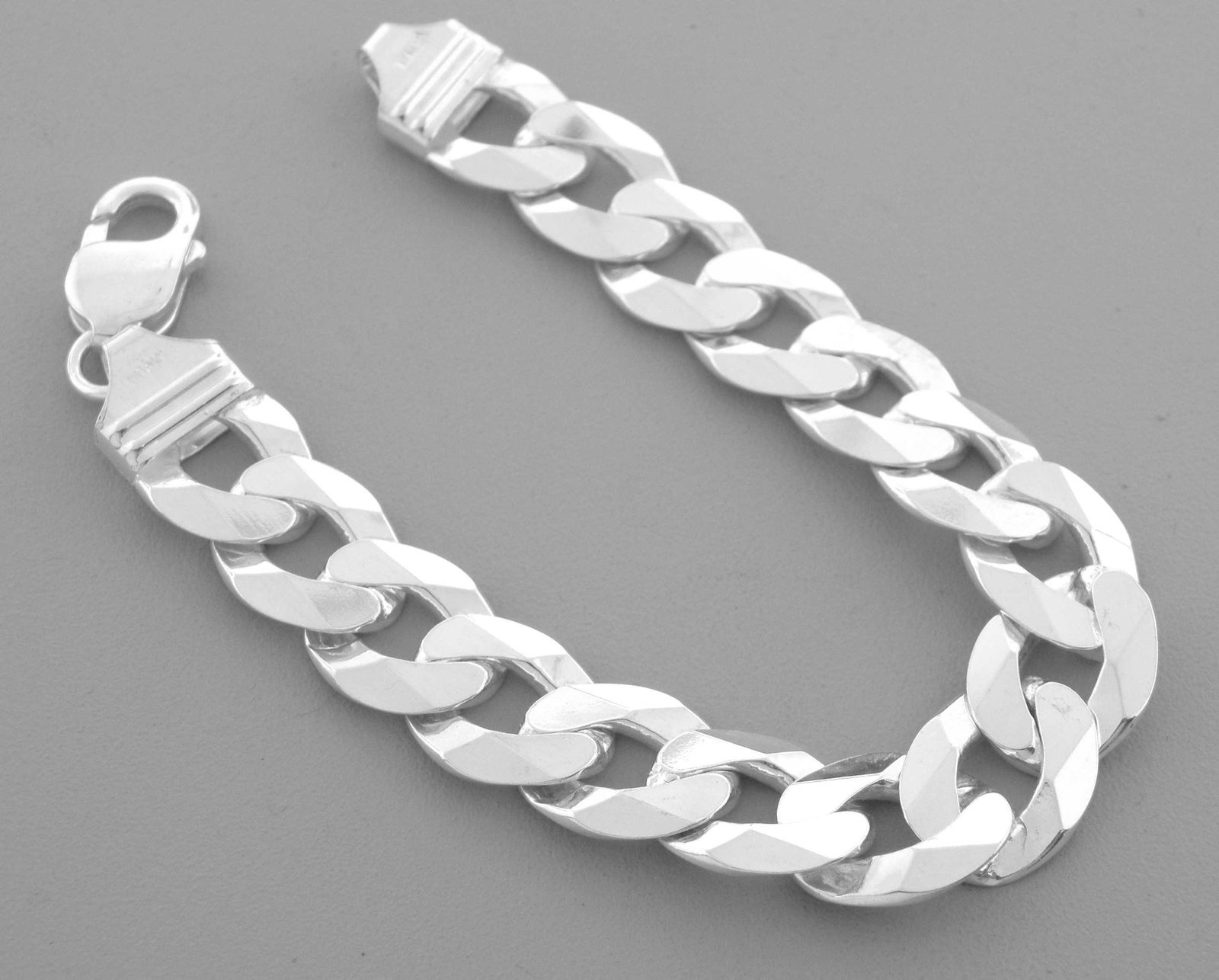 STERLING SILVER CURB CUBAN BRACELET HEAVY SOLID 14mm 9" (1 of 2)