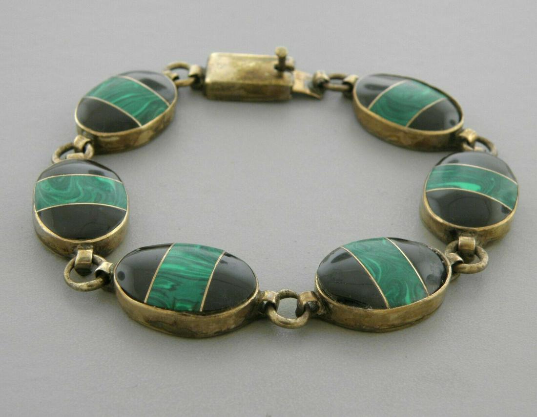 VINTAGE STERLING SILVER BLACK ONYX MARCASITE BRACELET (1 of 2)