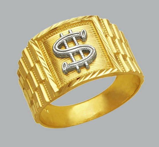 14K TWO TONE GOLD MENS DIAMOND CUT RING DOLLAR SIGN (0145) on Jul 24, 2022 Modern Jewelry in CA