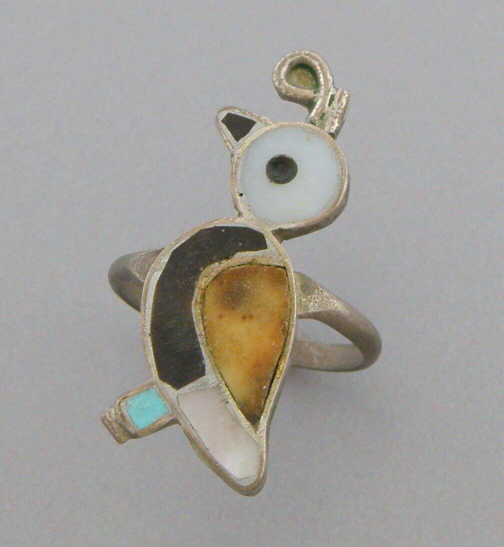 VINTAGE ZUNI STERLING SILVER MOP TURQUOISE BIRD RING SIZE 6.5 (1 of 2)