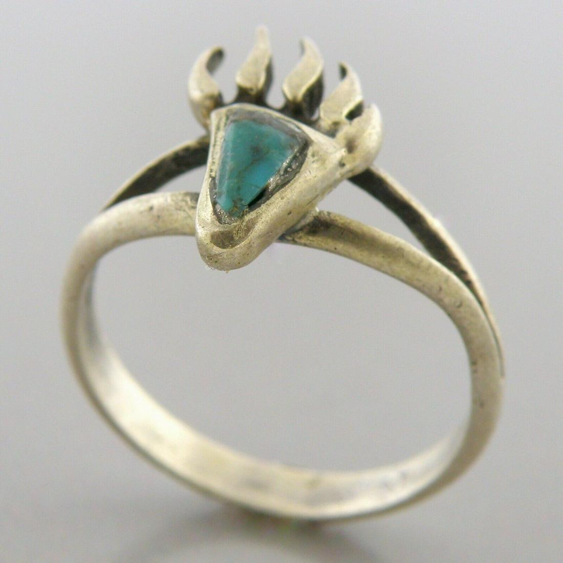 VINTAGE NAVAJO STERLING SILVER TURQUOISE PAW RING SIZE 6 (1 of 2)